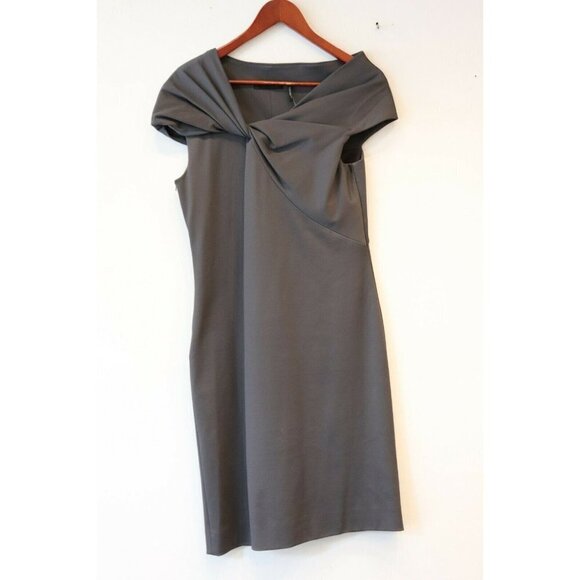 Helmut Lang Women's Size Large Gray Dress Asymmetrical Short Sleeve Stretch Mini - Picture 4 of 6